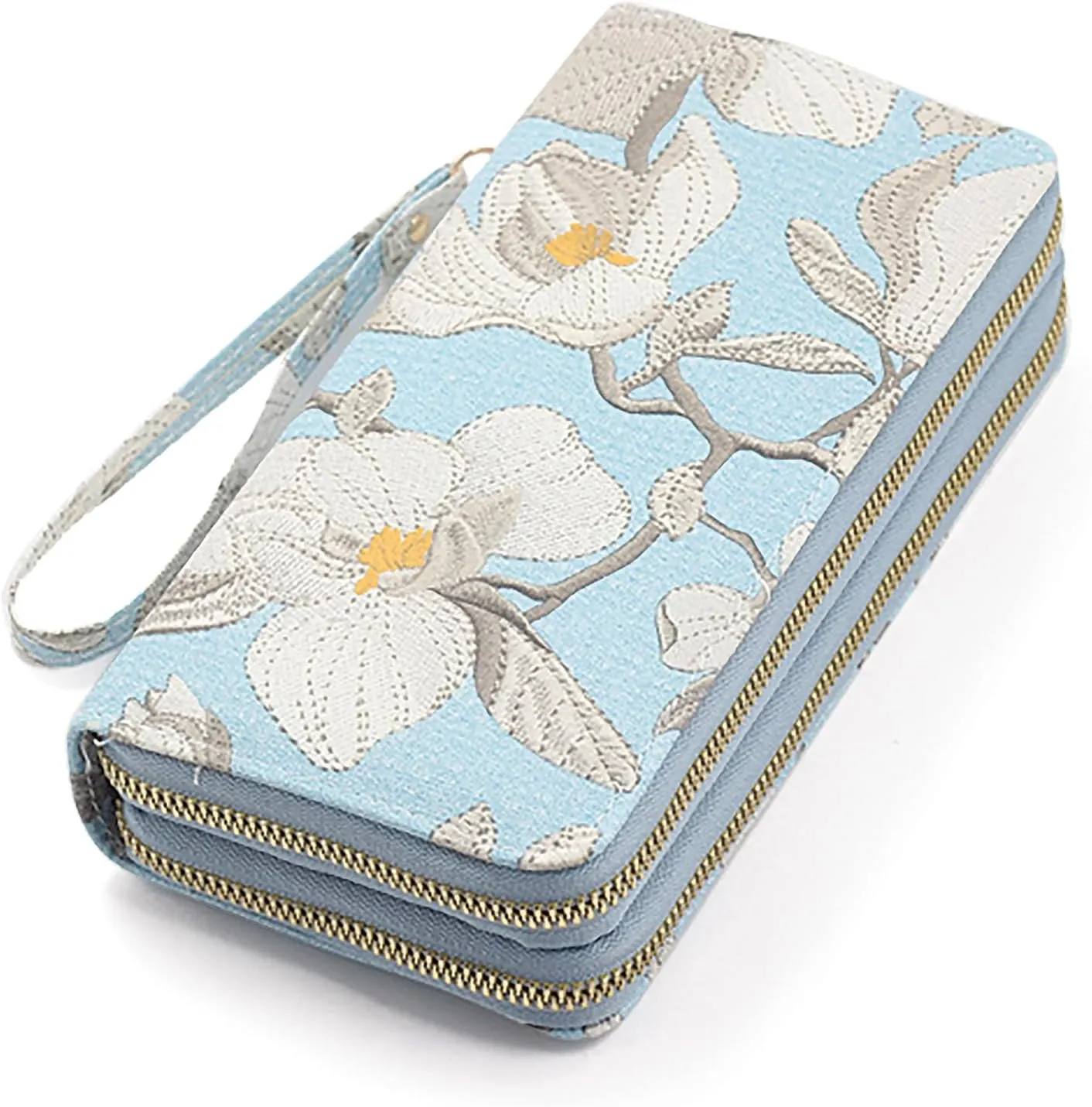 Nelli's Wallet Wristlet For Women, The Florist: Blue, Spacious Bifold Wrist Wallet With Phone Pocket, Zipper Pouch & Scripture Card, Christian Women Gifts, Flower Design Womens Wallet Wristlet
