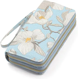 Nelli's Wallet Wristlet For Women, The Florist: Blue, Spacious Bifold Wrist Wallet With Phone Pocket, Zipper Pouch & Scripture Card, Christian Women Gifts, Flower Design Womens Wallet Wristlet