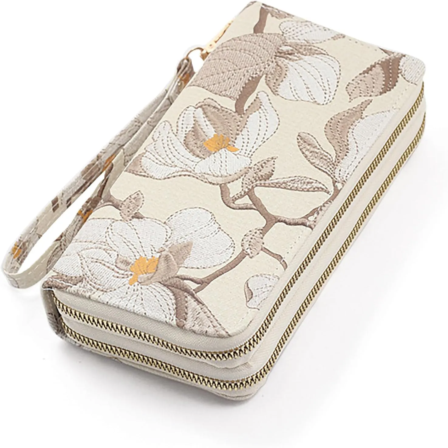 Nelli's Wallet Wristlet For Women, The Florist: Tan, Spacious Bifold Wrist Wallet With Phone Pocket, Zipper Pouch & Scripture Card, Christian Women Gifts, Flower Design Womens Wallet Wristlet