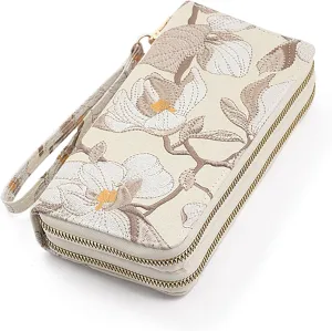 Nelli's Wallet Wristlet For Women, The Florist: Tan, Spacious Bifold Wrist Wallet With Phone Pocket, Zipper Pouch & Scripture Card, Christian Women Gifts, Flower Design Womens Wallet Wristlet