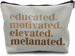 Nogrit African American Gifts,Black Women Girls Gifts,Black Women Makeup Bag Cosmetic Bag,Educated Motivated Elevated Melanated Melanin Makeup Travel Toiletry Bag,PU