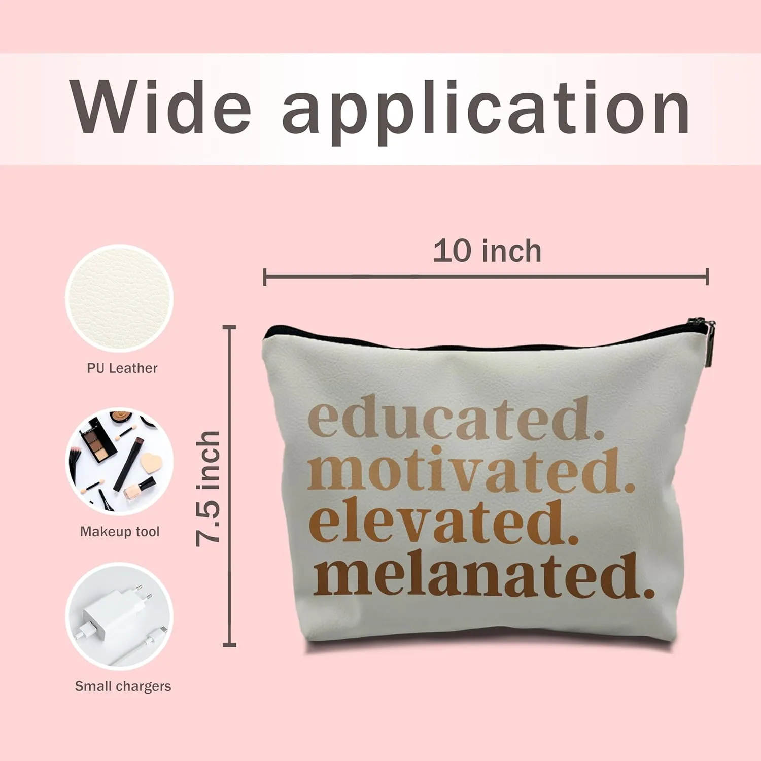 Nogrit African American Gifts,Black Women Girls Gifts,Black Women Makeup Bag Cosmetic Bag,Educated Motivated Elevated Melanated Melanin Makeup Travel Toiletry Bag,PU