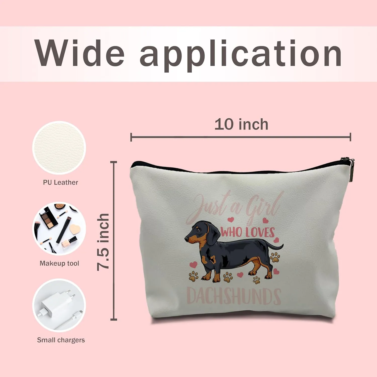 Nogrit Dachshund Makeup Bag,Dachshund Cosmetic Bag,Just a Girl Who Loves Dogs,Dachshund Makeup Travel Toiletry Bag,Dachshund Mom Gifts,Dachshund Gifts,PU