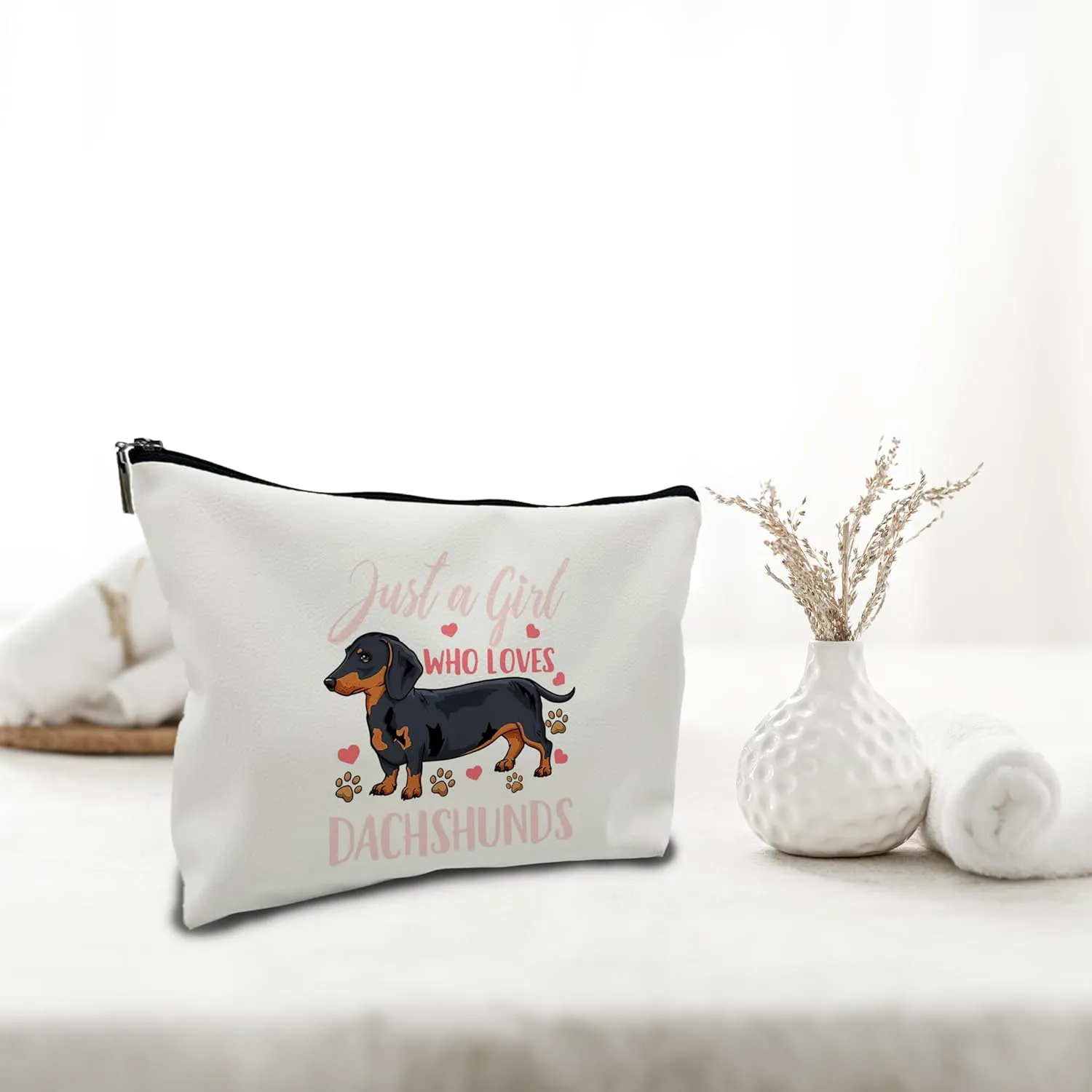 Nogrit Dachshund Makeup Bag,Dachshund Cosmetic Bag,Just a Girl Who Loves Dogs,Dachshund Makeup Travel Toiletry Bag,Dachshund Mom Gifts,Dachshund Gifts,PU