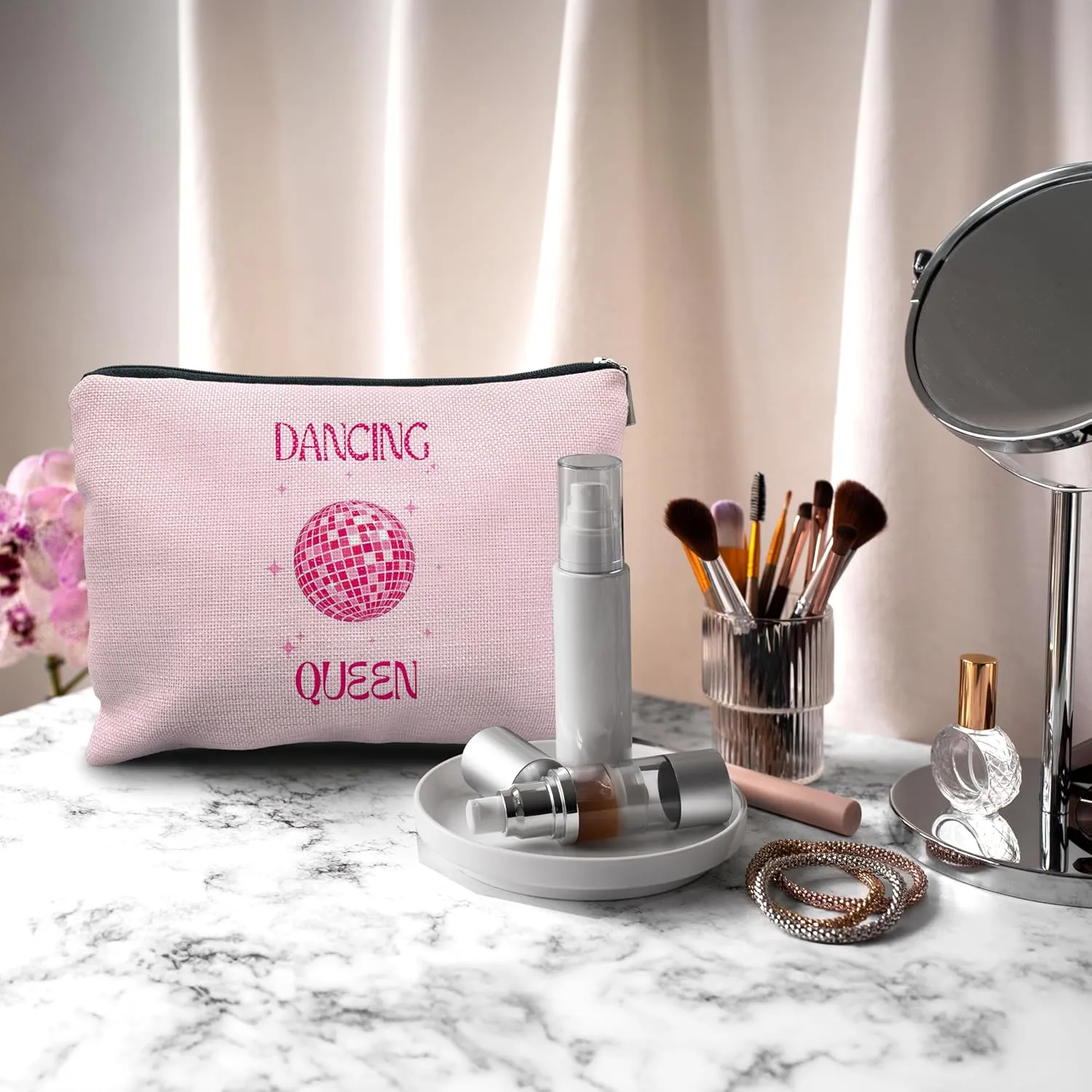 Nogrit Dancing Queen Dance Gifts - Disco Ball Bag - Hot Pink Dancer Makeup Bag