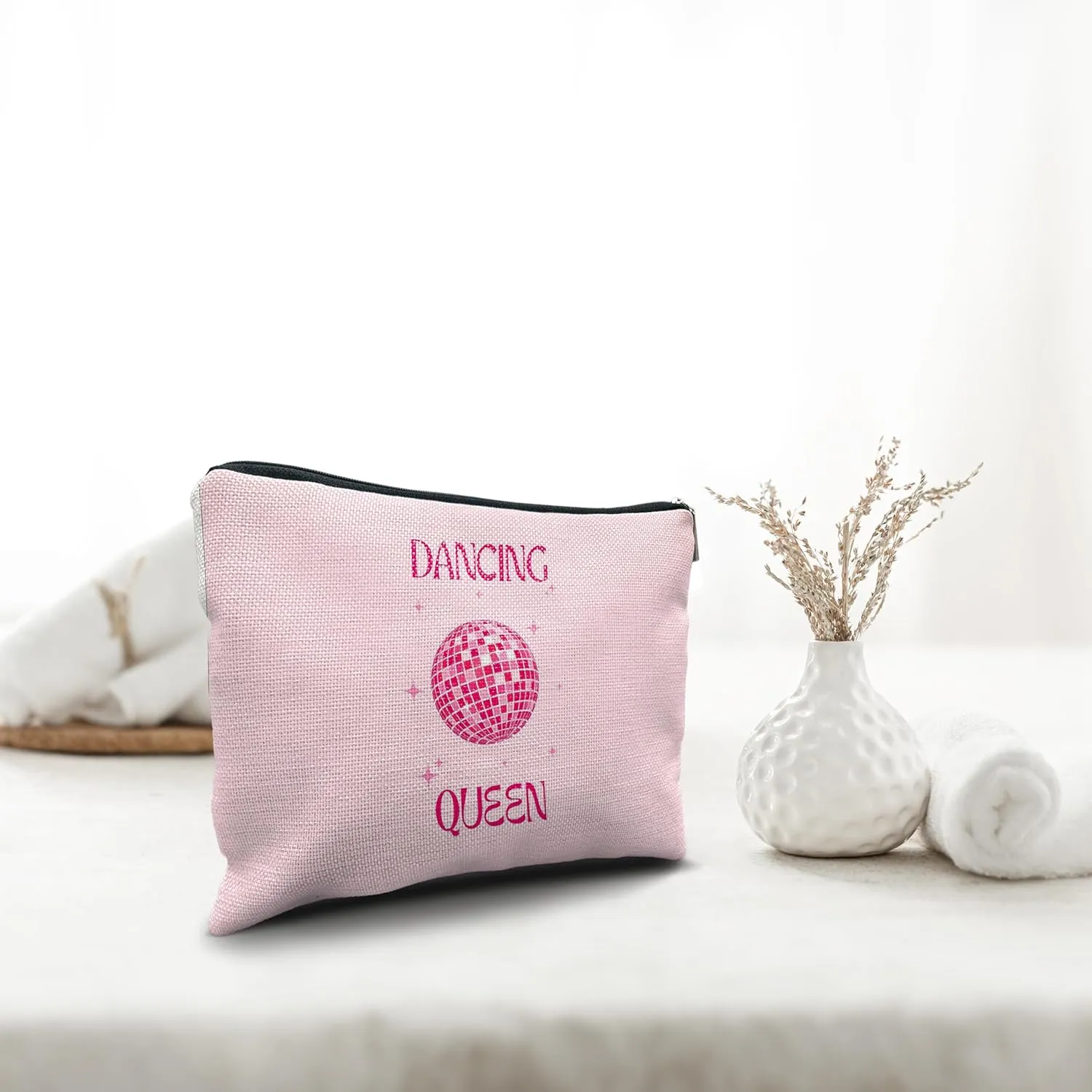 Nogrit Dancing Queen Dance Gifts - Disco Ball Bag - Hot Pink Dancer Makeup Bag