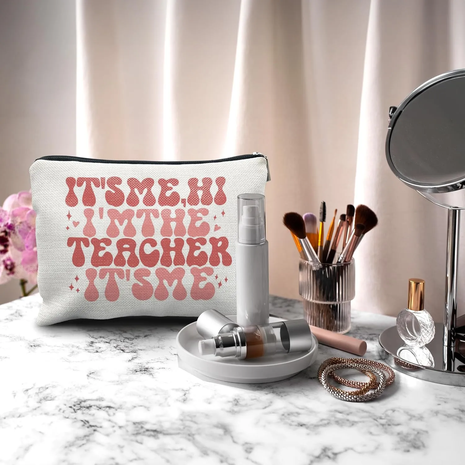 Nogrit Teacher Accessories Survival Kit Makeup Cosmetic Bag,Groovy It's Me Hi I'm the Teacher Makeup Travel Toiletry Bag,Back to School Thank You Gifts for Best Teachers Gifts