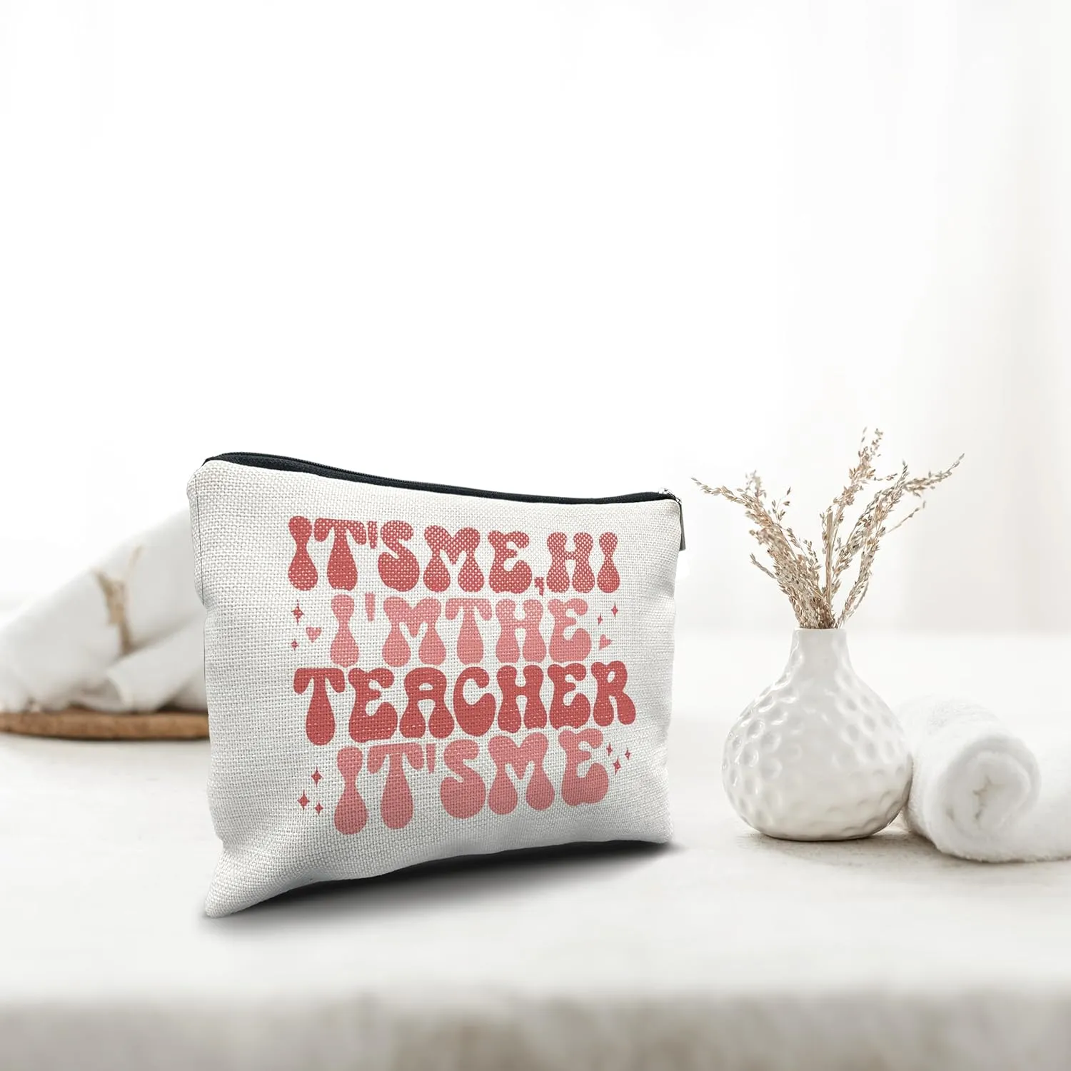 Nogrit Teacher Accessories Survival Kit Makeup Cosmetic Bag,Groovy It's Me Hi I'm the Teacher Makeup Travel Toiletry Bag,Back to School Thank You Gifts for Best Teachers Gifts