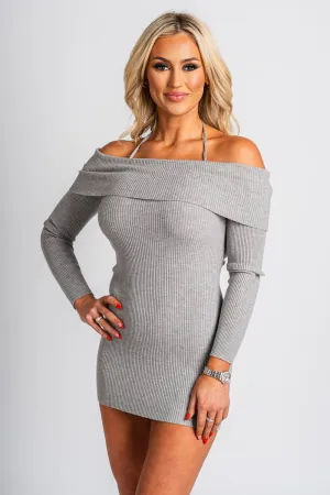 Off shoulder cut out dress heather grey