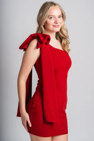 One shoulder dress brick