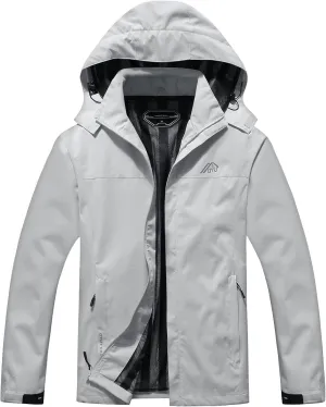 OTU Men's Lightweight Waterproof Hooded Rain Jacket Outdoor Raincoat Shell Jacket for Hiking Travel