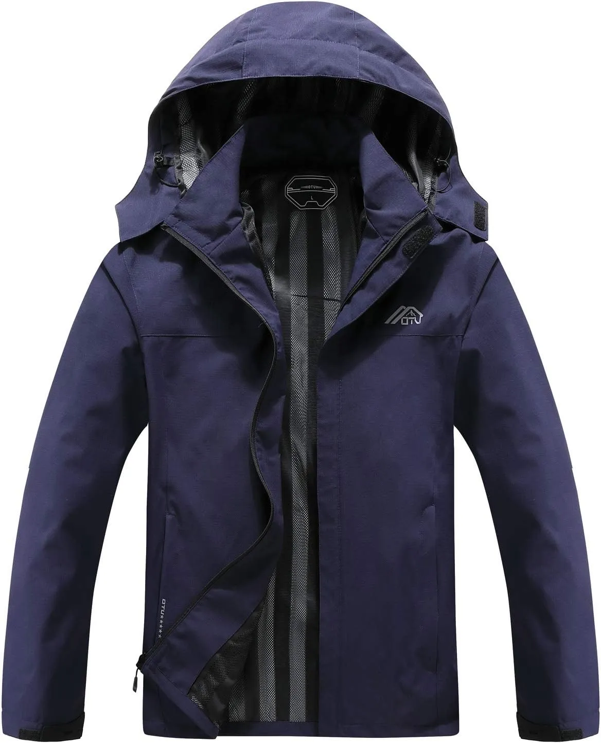 OTU Men's Lightweight Waterproof Hooded Rain Jacket Outdoor Raincoat Shell Jacket for Hiking Travel
