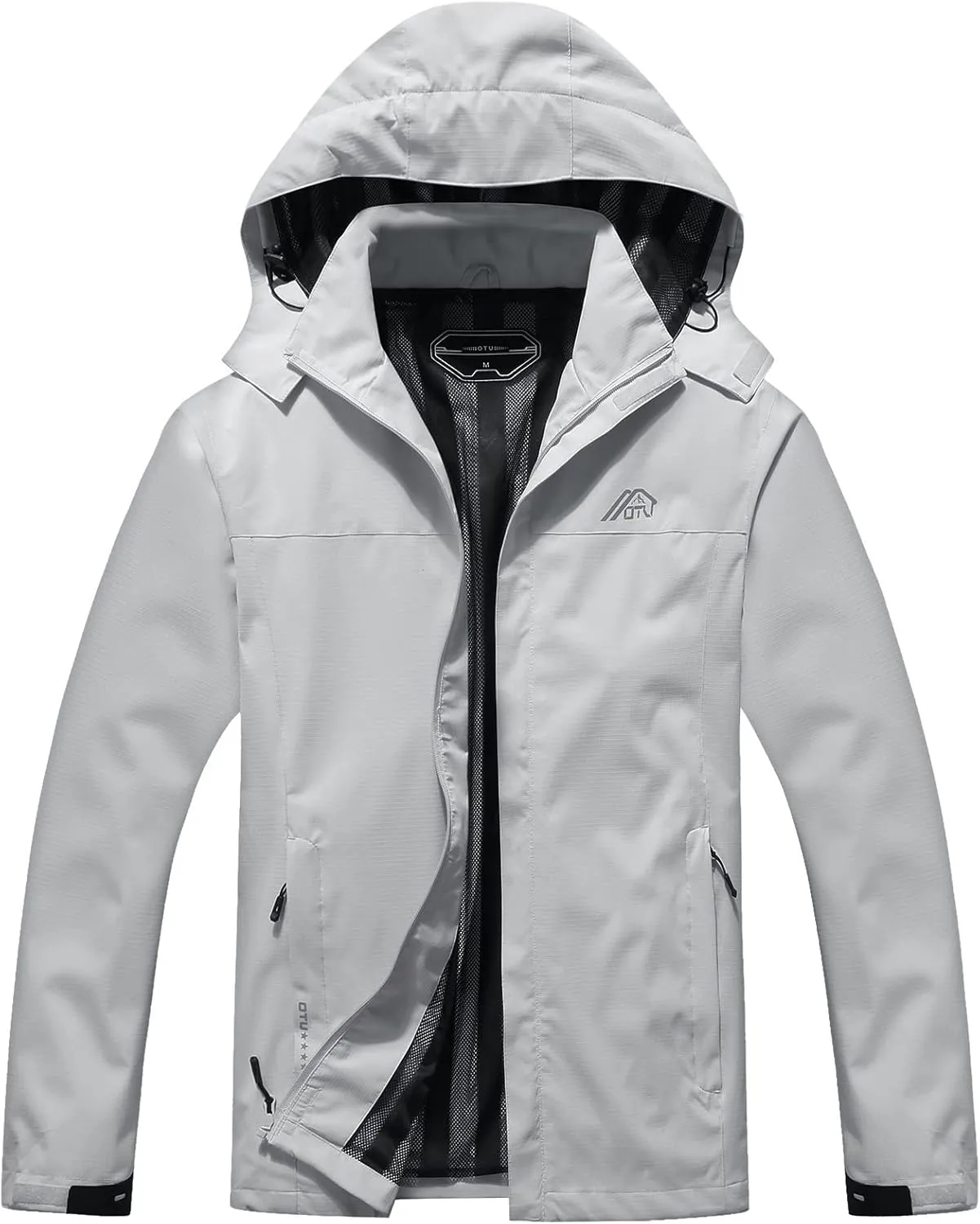 OTU Men's Lightweight Waterproof Hooded Rain Jacket Outdoor Raincoat Shell Jacket for Hiking Travel