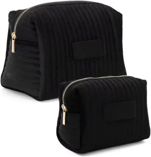 Personalized Velvet Makeup Bag, Quilted Cosmetic Pouch with Custom Name, 4 Colors (No Personalization, Black, Small)