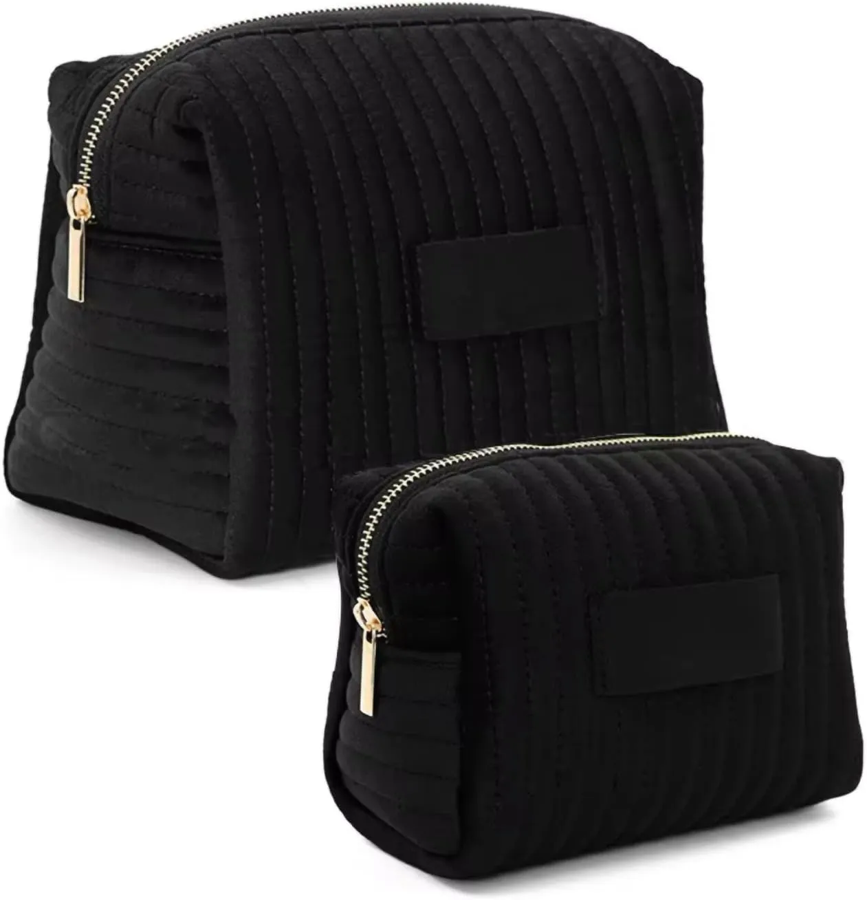 Personalized Velvet Makeup Bag, Quilted Cosmetic Pouch with Custom Name, 4 Colors (No Personalization, Black, Small)