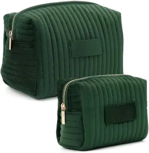 Personalized Velvet Makeup Bag, Quilted Cosmetic Pouch with Custom Name, 4 Colors (No Personalization, Green, Small)
