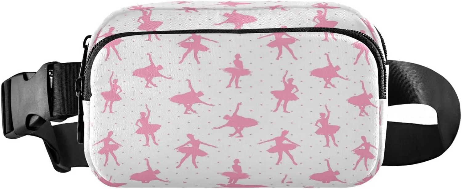 Pink Ballerinas Dance Polka Dot Belt Bag for Women Men Fanny Pack Small Waist Pouch Crossbody Bags for Outdoor Hiking Running Travel