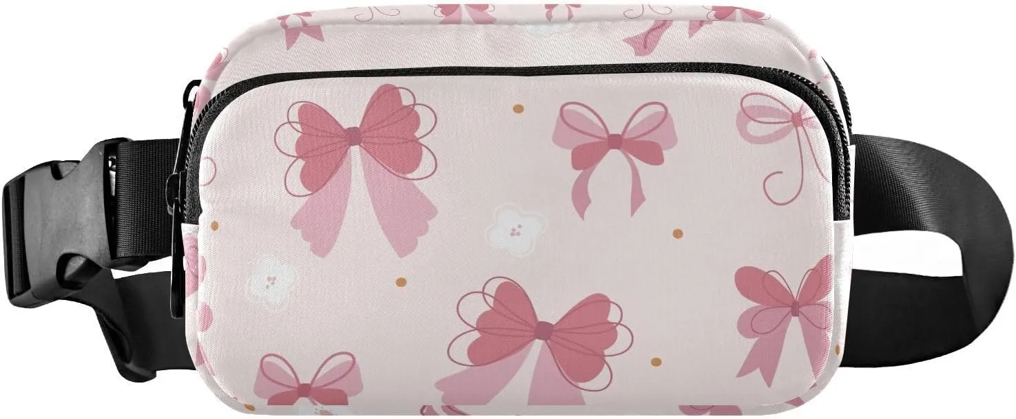 Pink Dots Bows Fanny Pack for Women Men Crossbody Belt Bag Fashion Waist Packs Purse with Adjustable Strap Bum Bag for Outdoors Workout Travel
