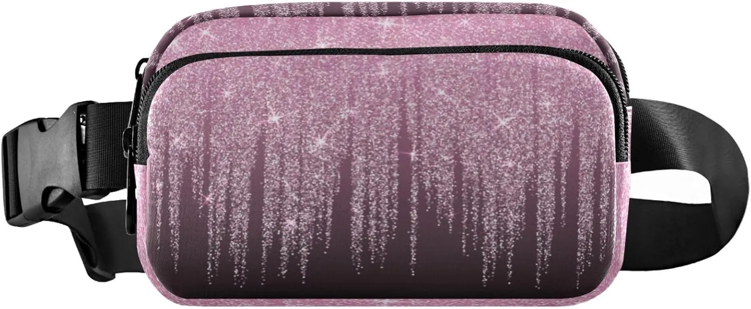Pink Rose Gold Glitter Confetti Belt Bag for Women Men Fanny Pack Small Waist Pouch Crossbody Bags for Outdoor Hiking Running Travel