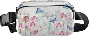 Pink Tulip Crocus Flowers Belt Bag for Women Men Butterflies Fanny Pack Small Waist Pouch Crossbody Bags for Outdoor Hiking Running Travel