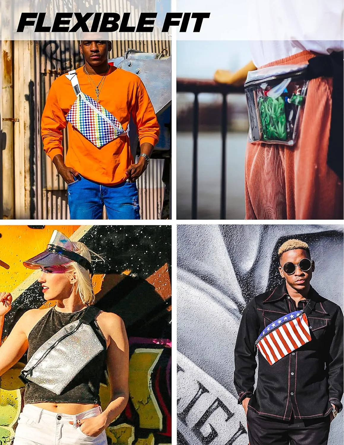 Plus Size Fanny Packs for Women  80s/90s Large Bum Bag  Unisex Crossbody Waist Belt Bag for Travel, Festivals, Sports & Daily Use  Waist Belt Bag for Women | Black Flag