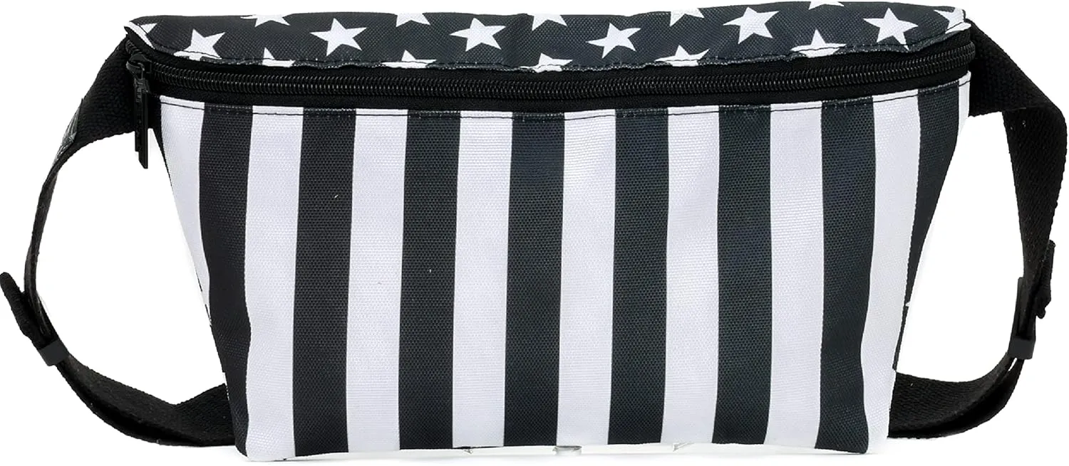 Plus Size Fanny Packs for Women  80s/90s Large Bum Bag  Unisex Crossbody Waist Belt Bag for Travel, Festivals, Sports & Daily Use  Waist Belt Bag for Women | Black Flag