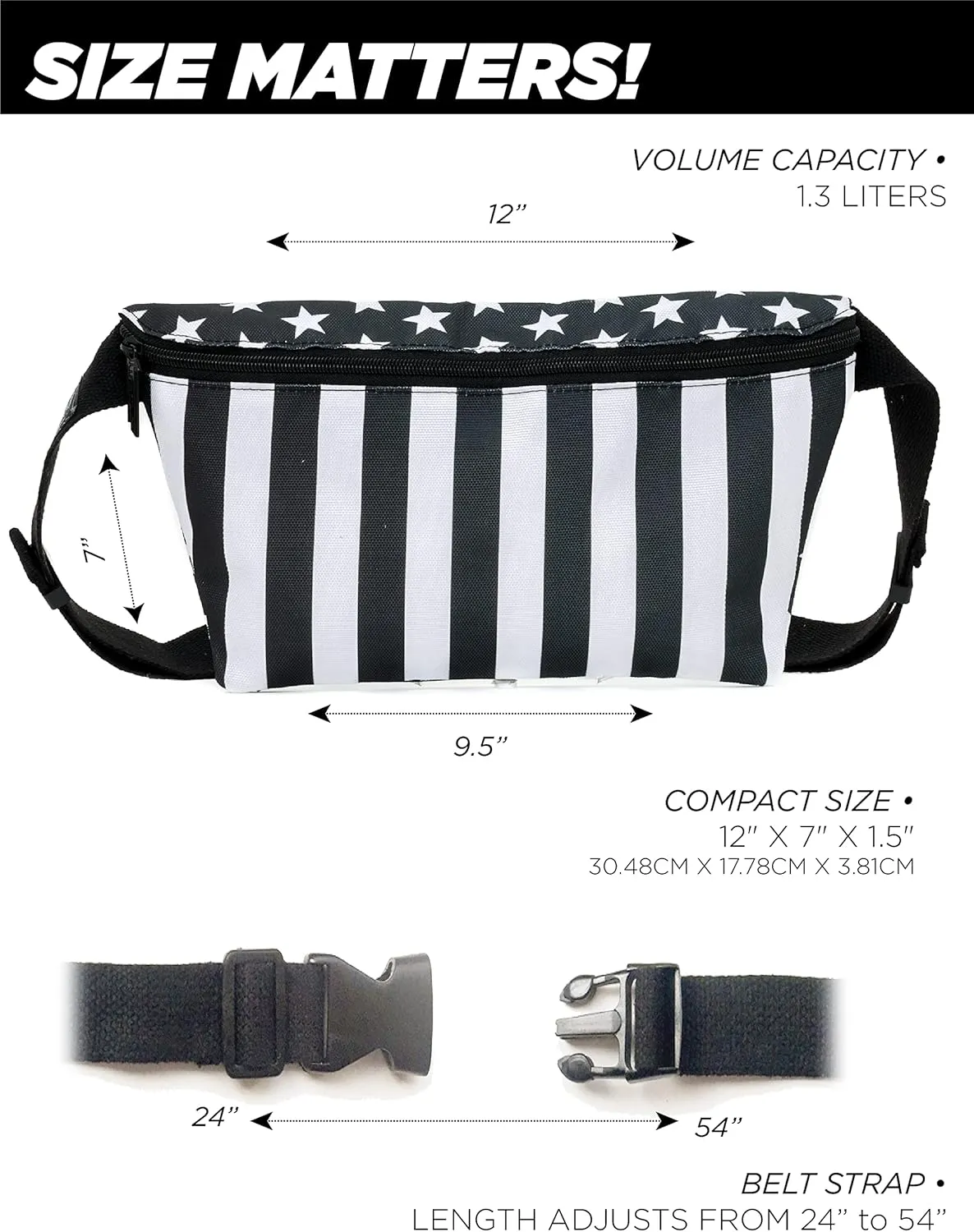 Plus Size Fanny Packs for Women  80s/90s Large Bum Bag  Unisex Crossbody Waist Belt Bag for Travel, Festivals, Sports & Daily Use  Waist Belt Bag for Women | Black Flag