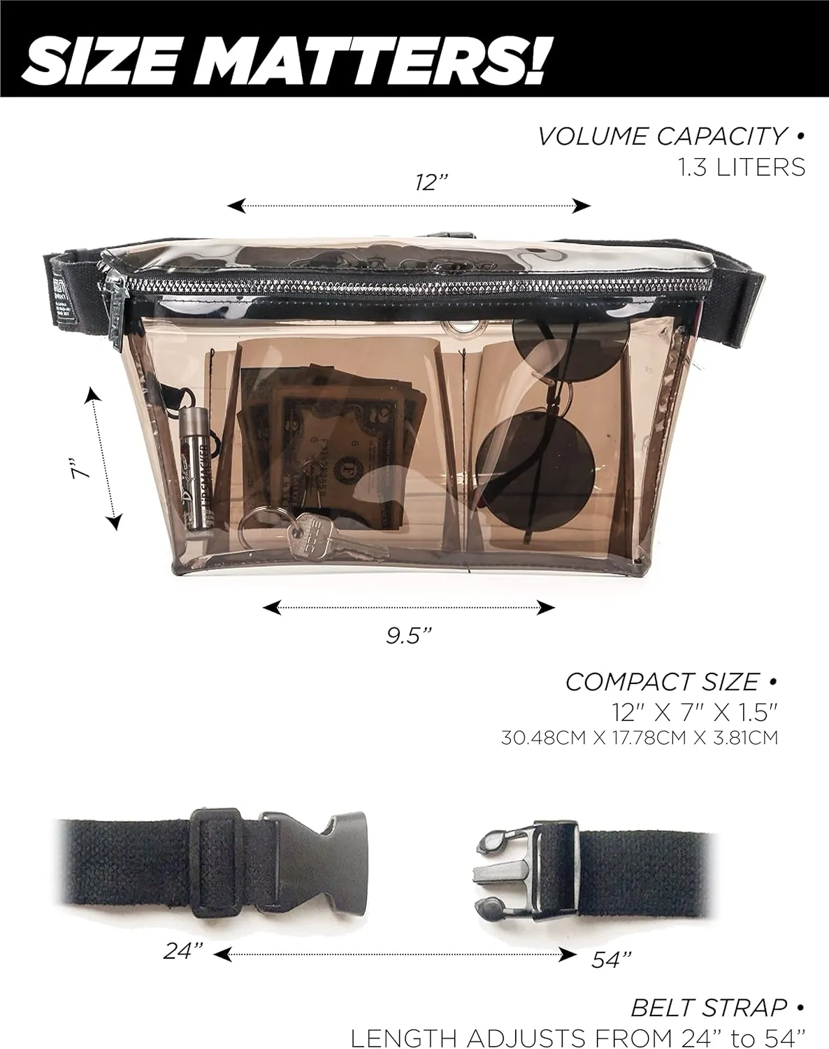 Plus Size Fanny Packs for Women  80s/90s Large Bum Bag  Unisex Crossbody Waist Belt Bag for Travel, Festivals, Sports & Daily Use  Waist Belt Bag for Women | Smoke Crystal Clear