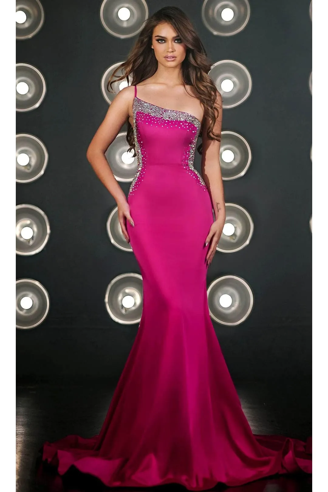 Portia and Scarlett PS23345 -long- Asymmetrical Prom Gown with Beaded Details