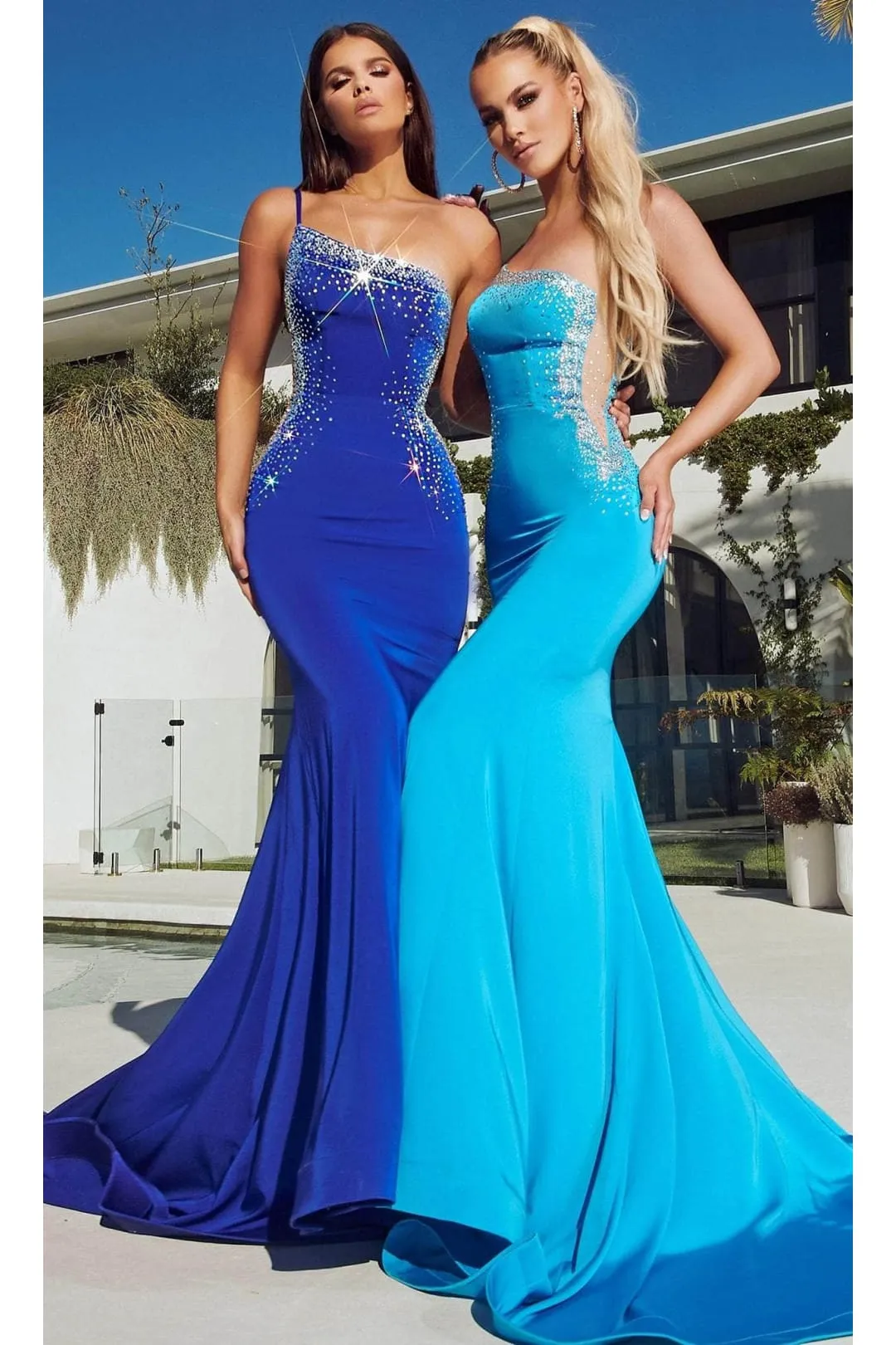 Portia and Scarlett PS23345 -long- Asymmetrical Prom Gown with Beaded Details