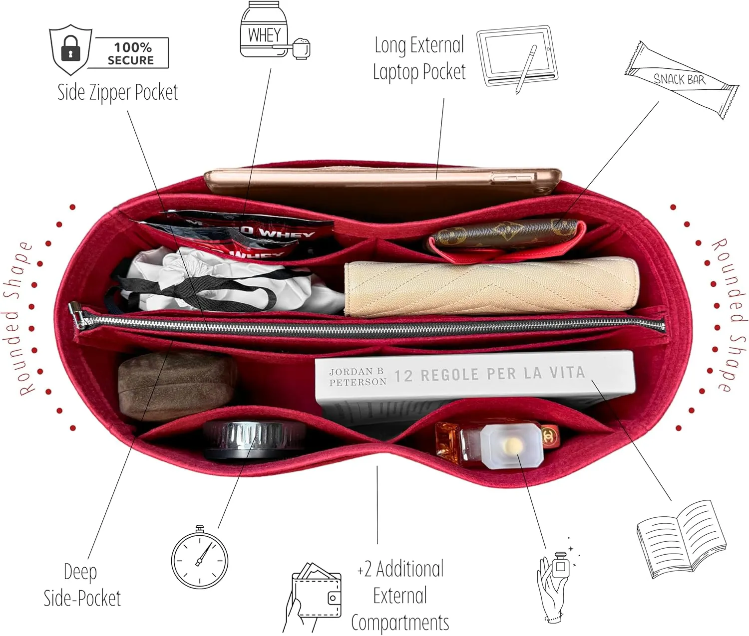Premium Purse Organizer compatible with Lv Carryall PM/MM Bag Organizer Insert - Handmade Purse Liner, Perfect Fit for Hobo Bag Shaped (Red, for Carryall PM)