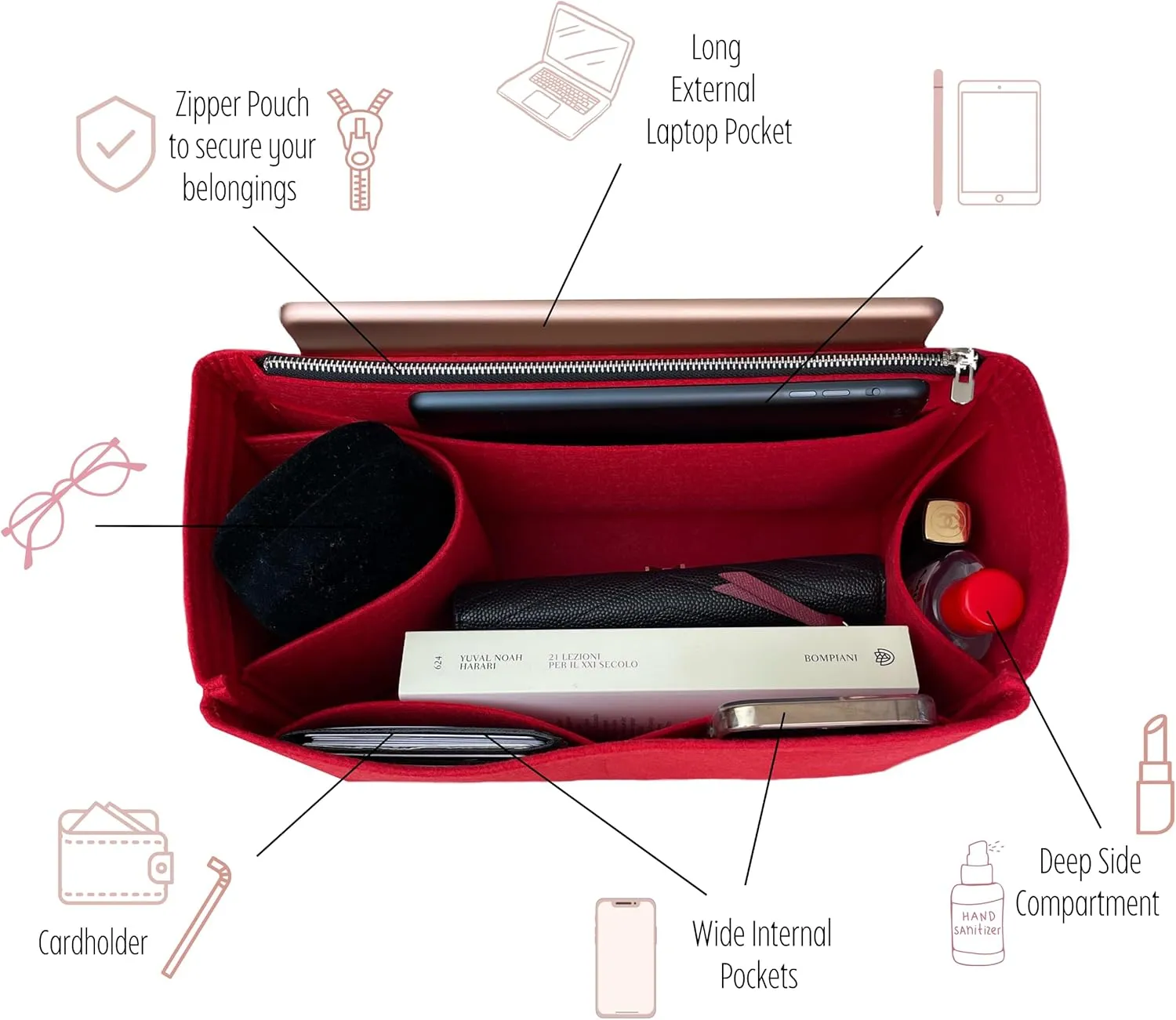Premium Purse Organizer compatible with Lv Low Key Hobo MM Insert - Handmade Bag Organizer 2mm Thick, Perfect fit for PM/MM Cabas Tote (Lightcoffee, For Low Key Hobo MM)