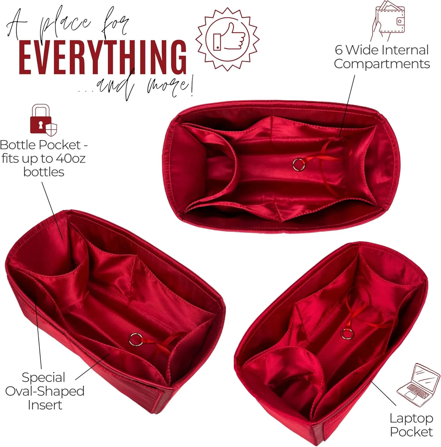 Premium Purse Organizer compatible with Lv Low Key Hobo MM Insert - Handmade Soft Silk Bag Organizer, Perfect fit for PM/MM Cabas Tote (Red, For Low Key Hobo MM)