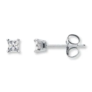 Princess Cut Diamond Stud Earrings 1/4 Carat 14K White Gold
