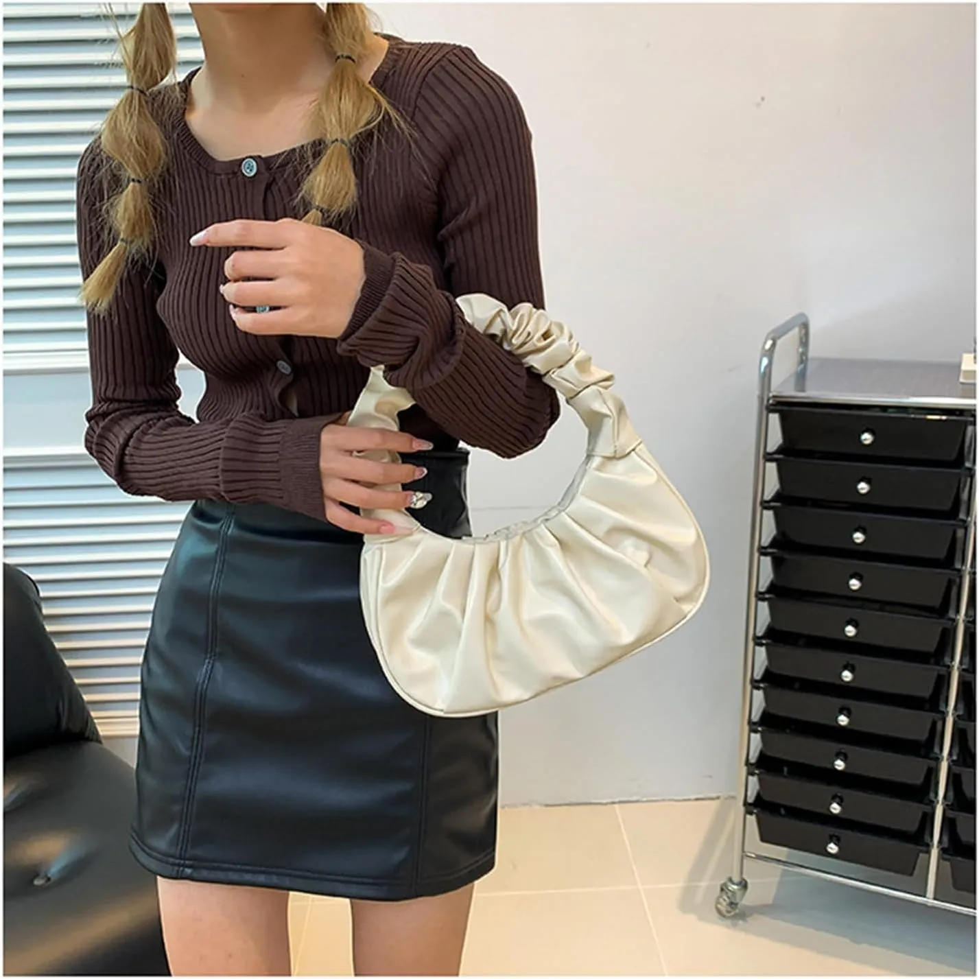 PU Leather Tote Bags for Women Small Tote Hobo Shoulder Bag PU Leather Hand Bag Underarm Bag for Work Travel (Khaki)