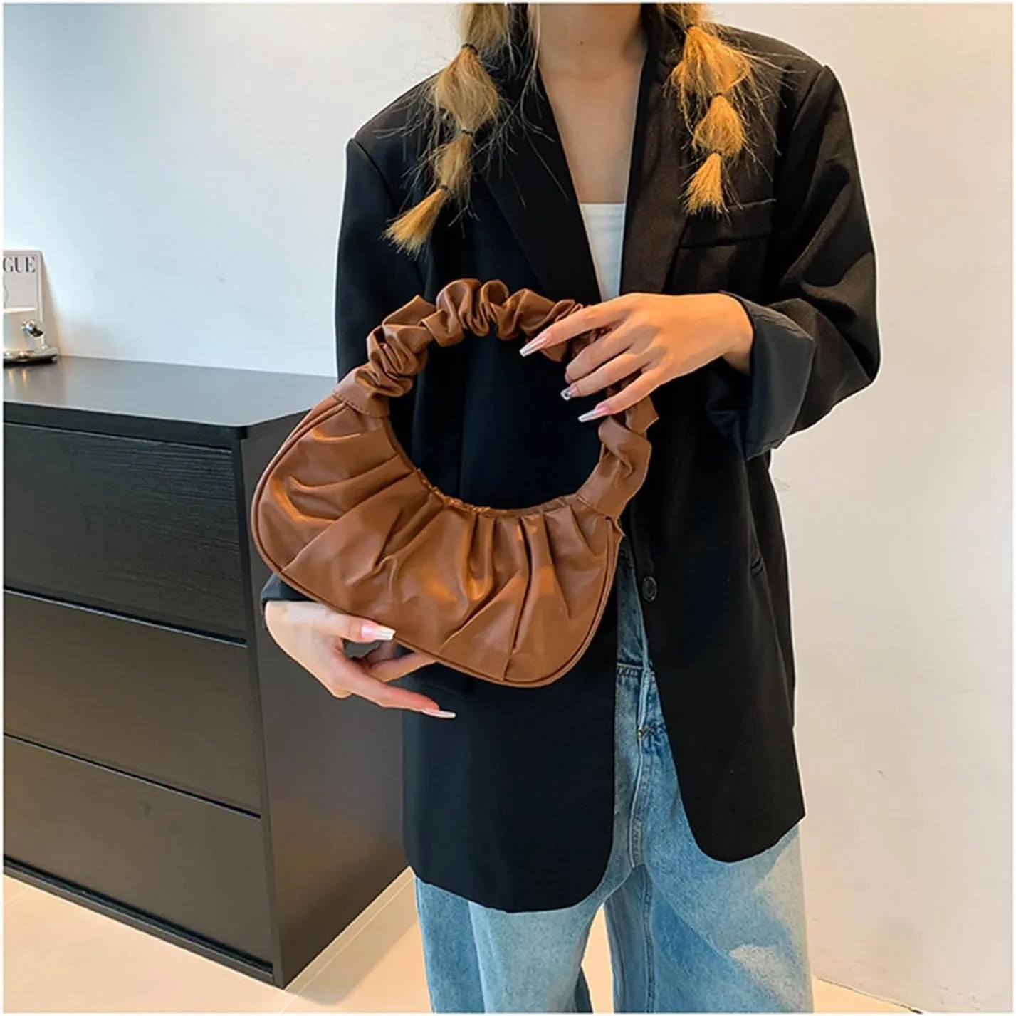PU Leather Tote Bags for Women Small Tote Hobo Shoulder Bag PU Leather Hand Bag Underarm Bag for Work Travel