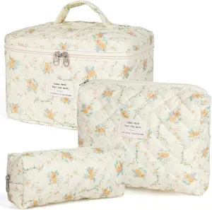 Quilted Makeup Bag,Cute Cotton Floral Make Up Bag Cosmetic Bag for Women Large Travel Toiletry Bag,Makeup Organizer Bag for Cosmetic Accessories,Style 2