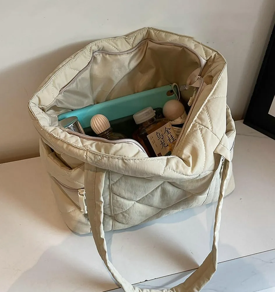 Quilted Nylon Tote Bag Women Puffy Hobo Bags Puffer Crossbody Purses Cloud Shoulder Bag Lightweight Crescent Tote Handbag
