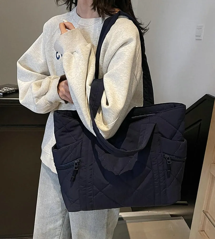 Quilted Nylon Tote Bag Women Puffy Hobo Bags Puffer Crossbody Purses Cloud Shoulder Bag Lightweight Crescent Tote Handbag