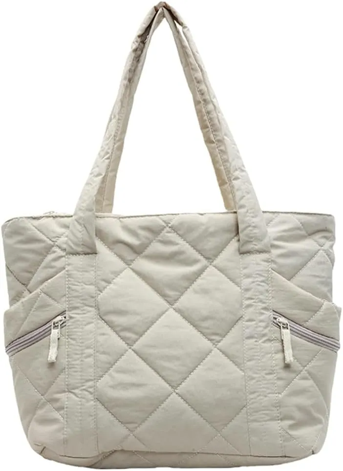 Quilted Nylon Tote Bag Women Puffy Hobo Bags Puffer Crossbody Purses Cloud Shoulder Bag Lightweight Crescent Tote Handbag