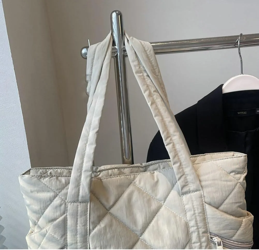 Quilted Nylon Tote Bag Women Puffy Hobo Bags Puffer Crossbody Purses Cloud Shoulder Bag Lightweight Crescent Tote Handbag