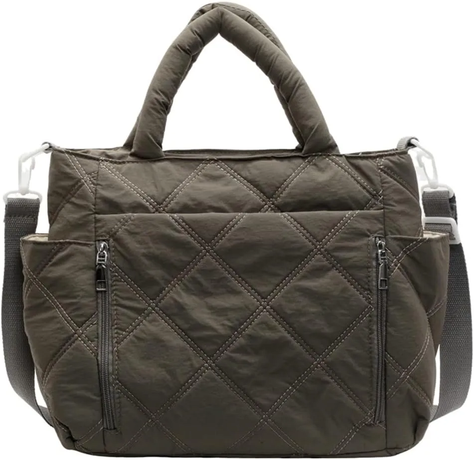 Quilted Tote Bag Women Puffy Hobo Bags Puffer Crossbody Purses Cloud Shoulder Bag Lightweight Crescent Nylon Tote Handbag