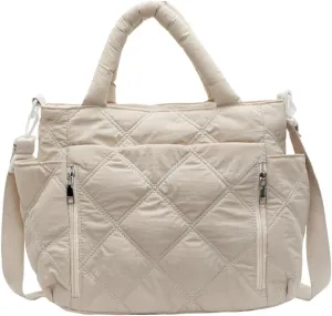 Quilted Tote Bag Women Puffy Hobo Bags Puffer Crossbody Purses Cloud Shoulder Bag Lightweight Crescent Nylon Tote Handbag
