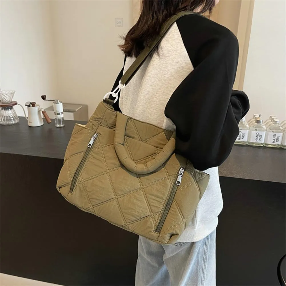 Quilted Tote Bag Women Puffy Hobo Bags Puffer Crossbody Purses Cloud Shoulder Bag Lightweight Crescent Nylon Tote Handbag