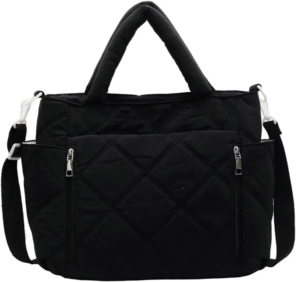 Quilted Tote Bag Women Puffy Hobo Bags Puffer Crossbody Purses Cloud Shoulder Bag Lightweight Crescent Nylon Tote Handbag