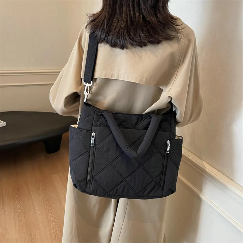 Quilted Tote Bag Women Puffy Hobo Bags Puffer Crossbody Purses Cloud Shoulder Bag Lightweight Crescent Nylon Tote Handbag