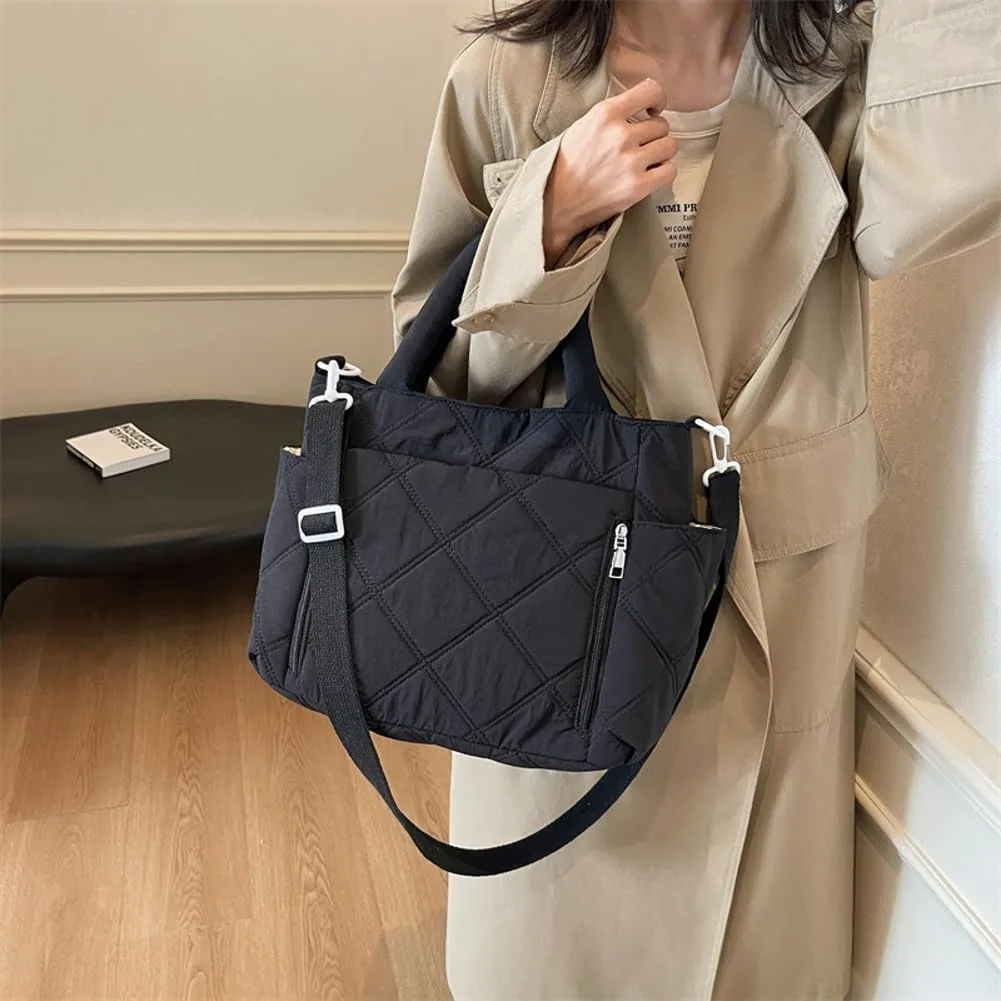 Quilted Tote Bag Women Puffy Hobo Bags Puffer Crossbody Purses Cloud Shoulder Bag Lightweight Crescent Nylon Tote Handbag