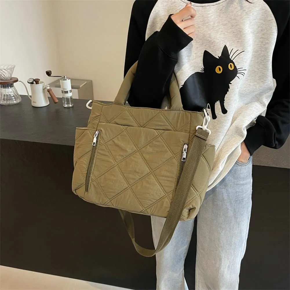 Quilted Tote Bag Women Puffy Hobo Bags Puffer Crossbody Purses Cloud Shoulder Bag Lightweight Crescent Nylon Tote Handbag