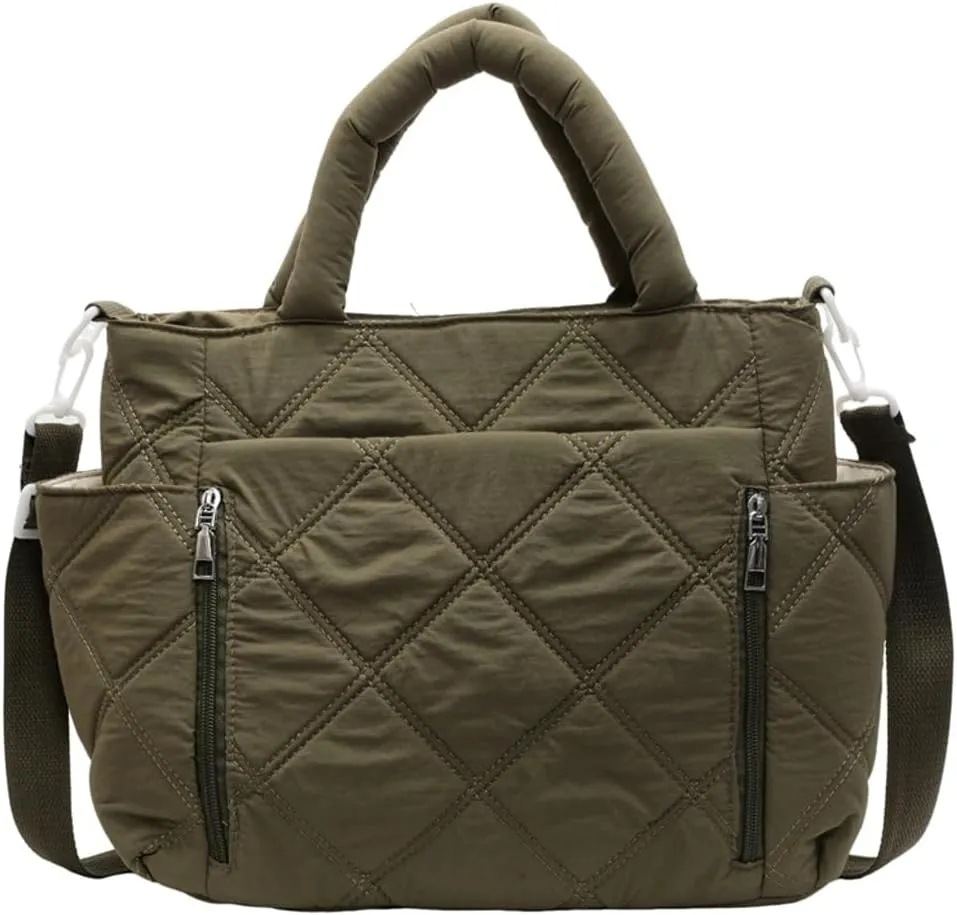 Quilted Tote Bag Women Puffy Hobo Bags Puffer Crossbody Purses Cloud Shoulder Bag Lightweight Crescent Nylon Tote Handbag