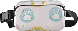 Rabbit Cartoons Daisy Flower Belt Bag for Women Men Fanny Pack Small Waist Pouch Crossbody Bags for Outdoor Hiking Running Travel